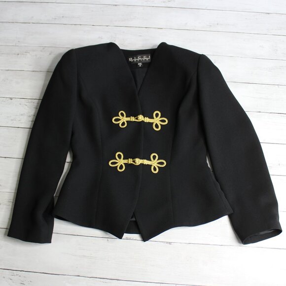 Bicci Petite Vintage Women's Military Jacket Blazer Size 2 Black Career - Picture 1 of 7